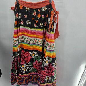 Jasmine Sports Multicolor Multipattern Boho Beaded 100% Cotton Maxi Skirt Medium